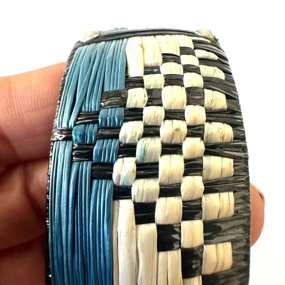 Raffia  hand woven blue and tan bracelet